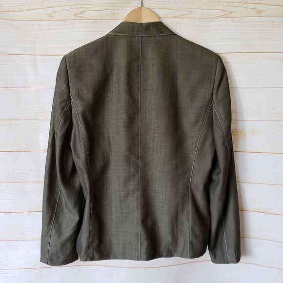 Vintage Basler Silk Linen Jacket Blazer Women's Size 38 Olive Green Business - Picture 5 of 8